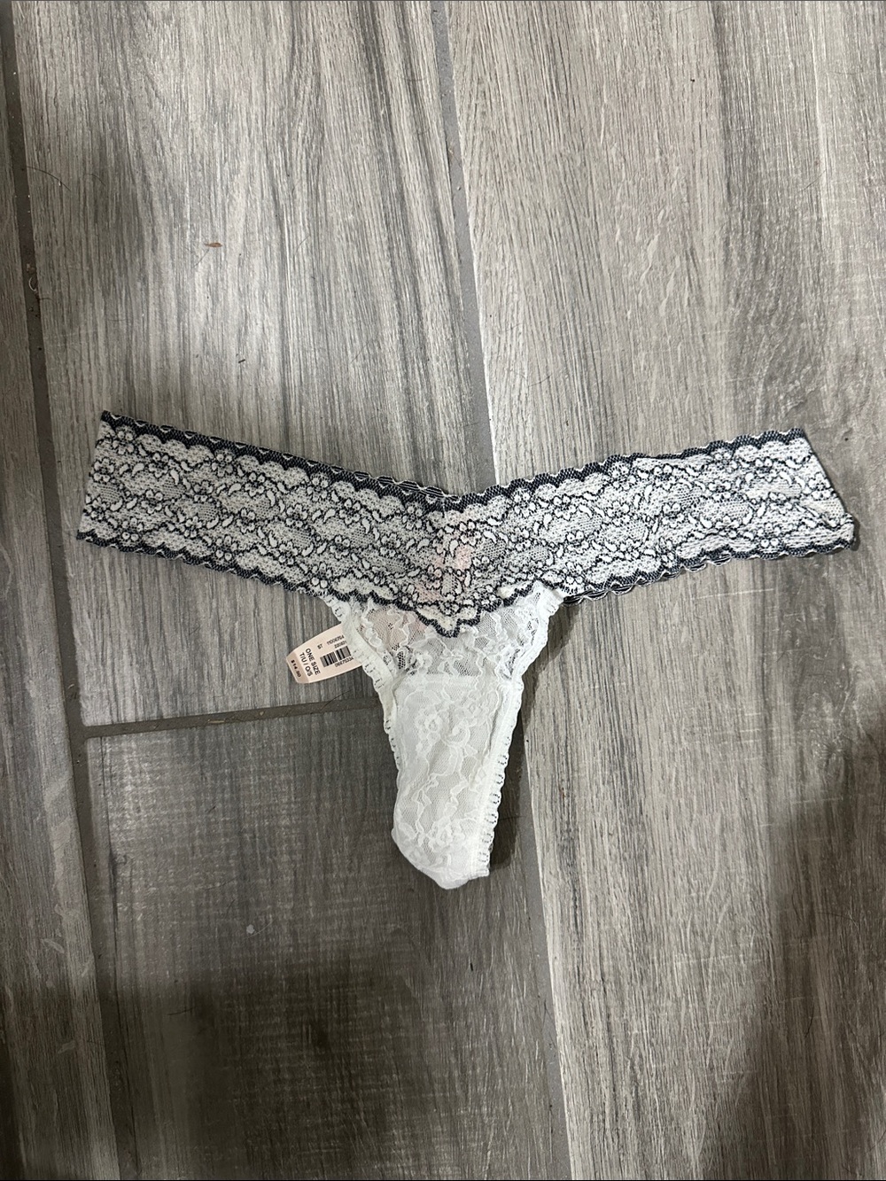 Victoria's Secret White Lace Thong with Black Lace Trim